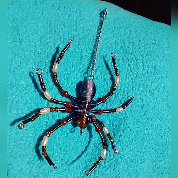 Artisan Beaded Spider Pendant • Purple and Brown - Picture 6 of 17